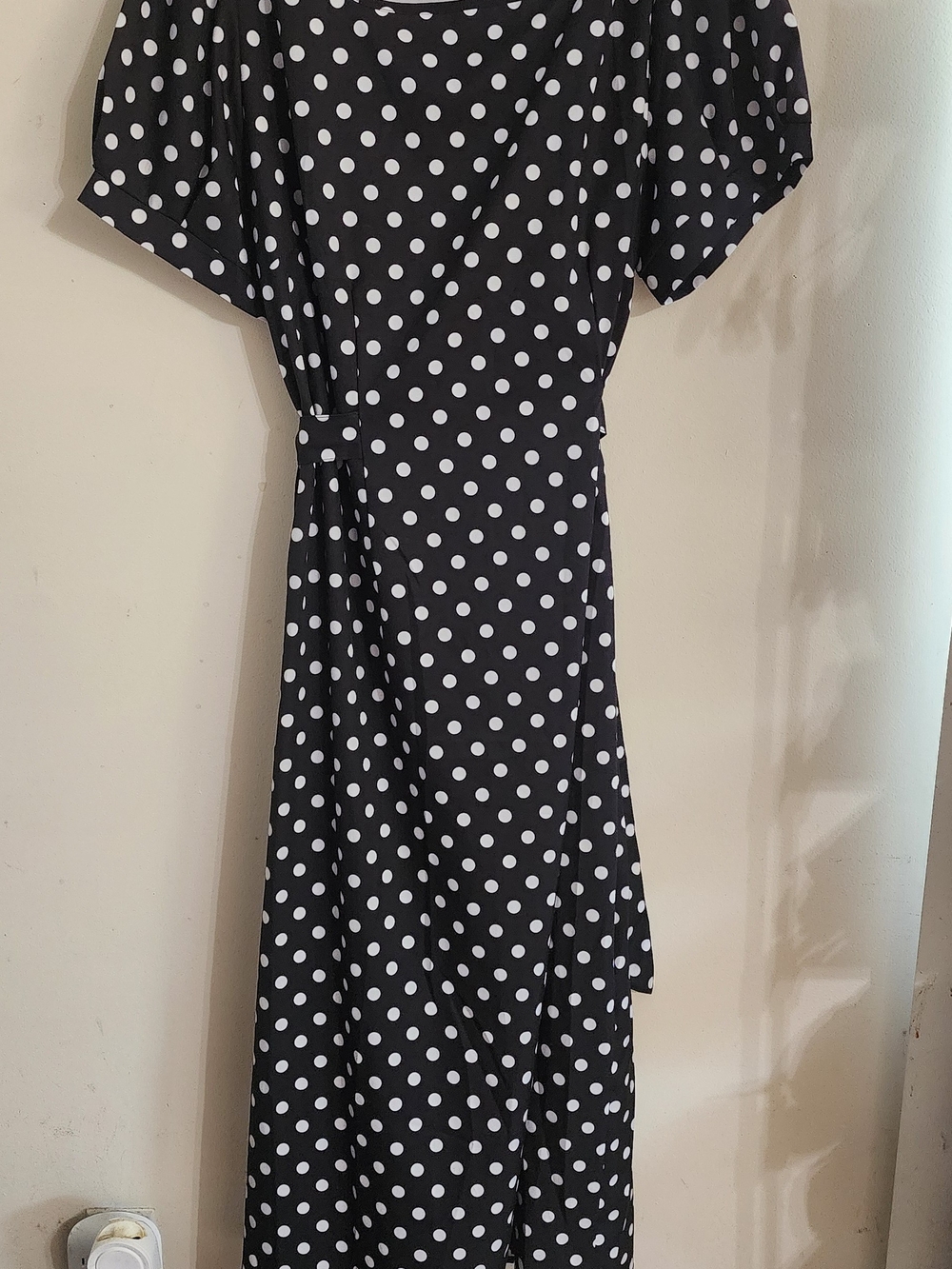 Polka Dot Maxi Dress in Black & White - Women's Wrap-Style Maxi